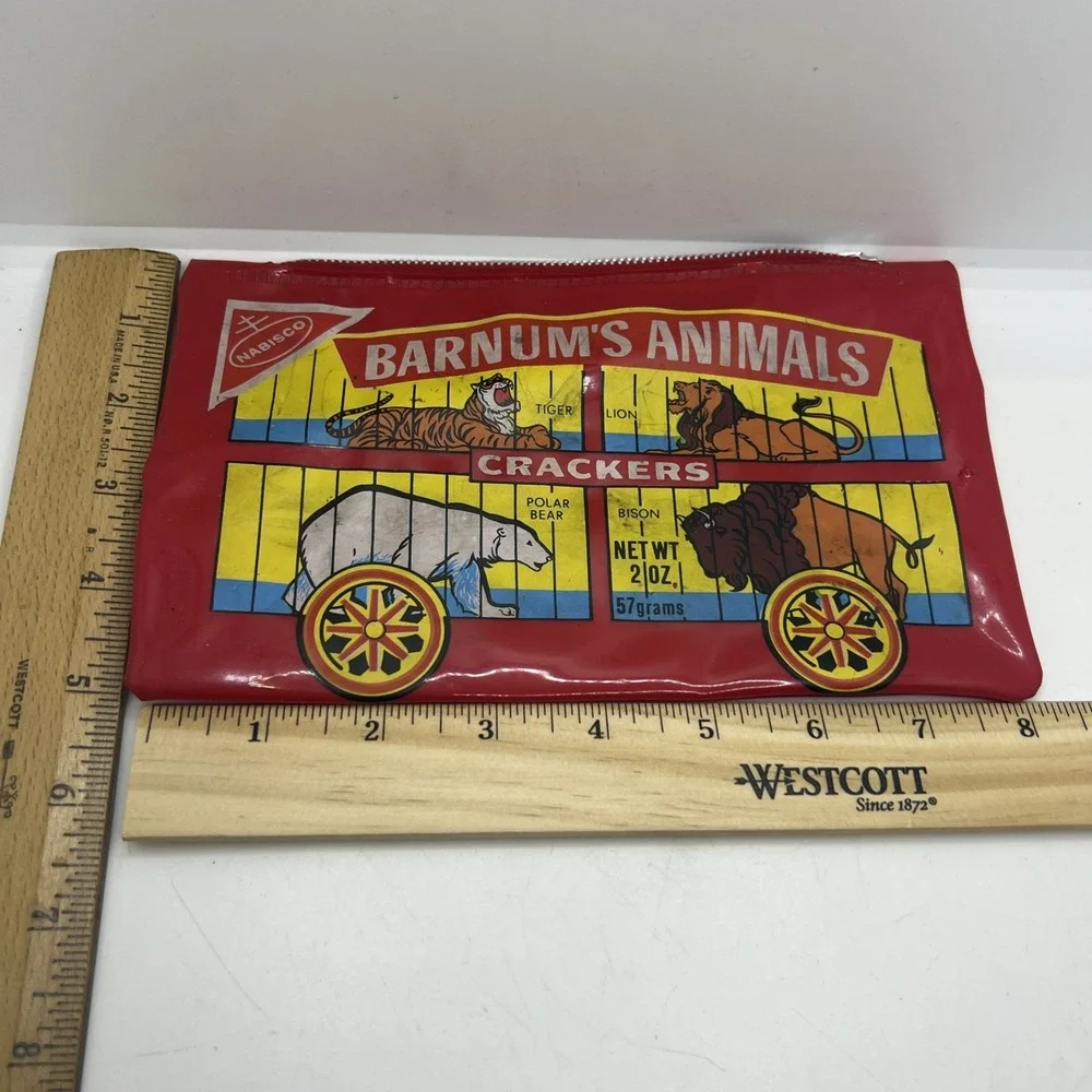VINTAGE NABISCO BARNUM'S ANIMAL CRACKERS RED PENCIL CASE ZIPPERED SCHOOL POUCH